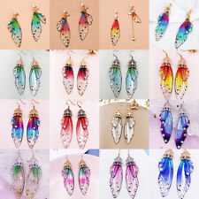 Women Cruystal Cicada Wings Insect Butterfly Earrings Drop Dangle Resin Jewelry