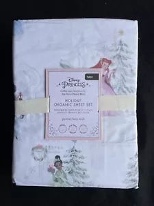 Pottery Barn Kids Disney Princess Holiday Organic Twin Sheet Set New With Tags - Picture 1 of 3