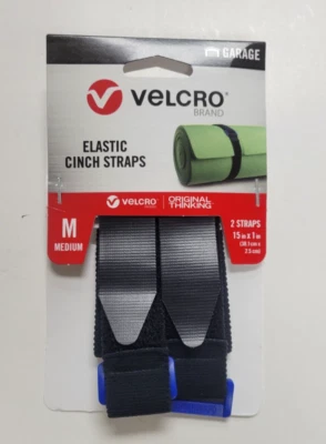 Velcro 15 x 1 Elastic Cinch Straps Blue D Ring 2pk - Box of 6 - Image 1 of 2