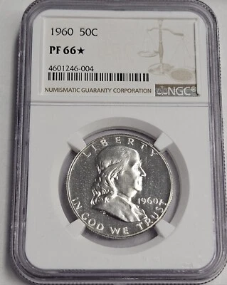 1960 P NGC PF66 * - Silver Ben Franklin Half Dollar -  - Image 1 of 3