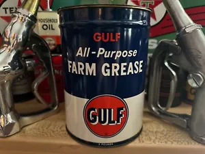 VINTAGE~ GULF OIL ALL-PURPOSE FARM GREASE 5 POUND CAN (FULL - UNOPENED) OLD LOGO - Picture 1 of 17