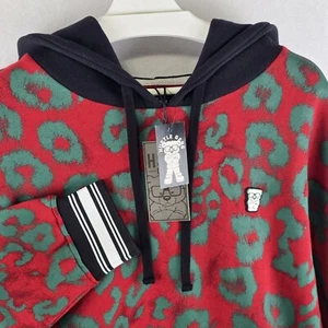 $100 Hustle Gang 3X Sangria Hoodie Ribbed Kangaroo Pocket Red Green Animal Print - Picture 1 of 23