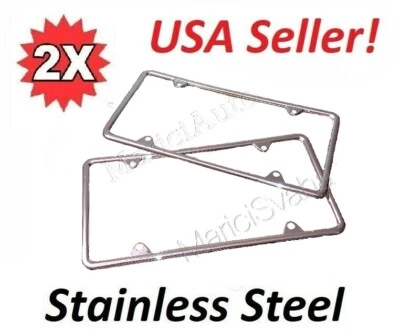 2x High Quality STAINLESS STEEL METAL LICENSE PLATE FRAME TAG COVER CHROME NEW - Image 1 of 4