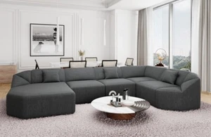 Sofa Stoff Wohnlandschaft Design Polstersofa Couch Strukturstoff CABRERA U Form - Bild 1 von 28