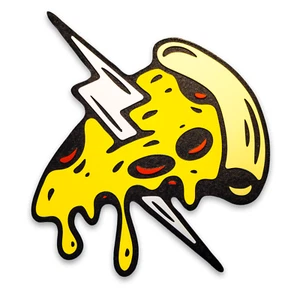 🍕 Engraved Pizza & Lightning Bolt Flash Tattoo Style Wall Art – Handmade Decor - Picture 1 of 4