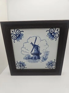 Marco de azulejos y madera dura Delft azul y blanco - Imagen 1 de 3