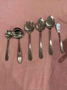 Rogers Floral Mist Stainless Korea 6 Serving Pieces Ladle, Spoons, Meat Fork,ETC - Picture 1 of 6