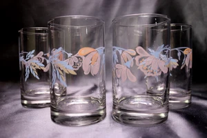 PINK TRIO Corelle 6 oz Glassware 4 " Juice Glass Tumblers Set of 4 Floral Cera - Picture 1 of 6