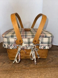 1997 Longaberger Basket With Plaid Liner & Lid With Handles - Photo 1/11