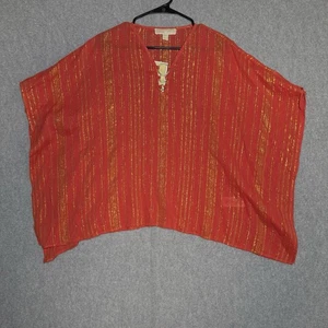 Michael Kors Women’s Metallic Striped Kaftan Top Red Gold NWT X-Small Flowy NWT - Picture 1 of 7