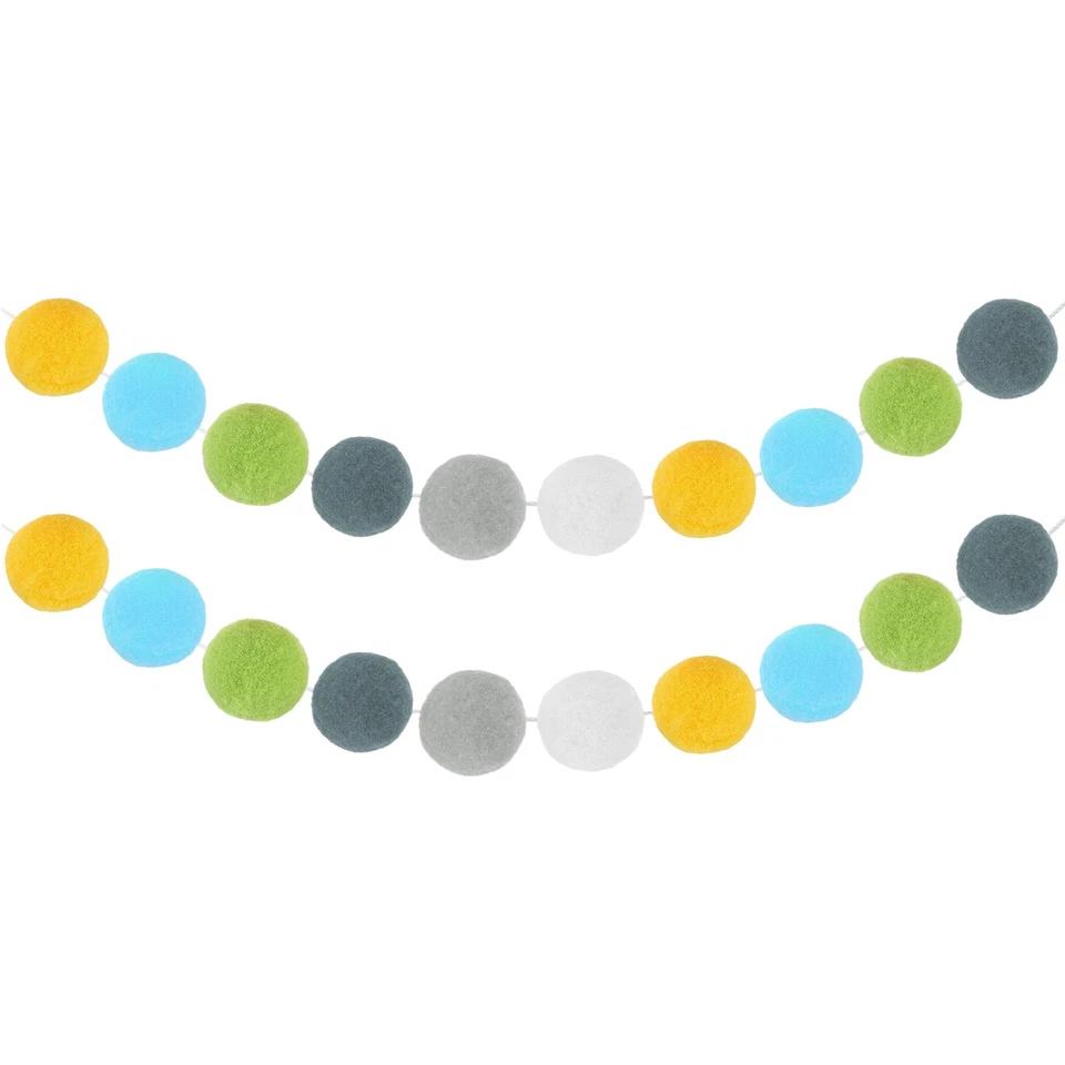 2 Комплект войлок мяч гирлянда, 8 футов Pom Pom гирлянда (зеленый, желтый, серый, синий, белый) - Изображение 1 из 4