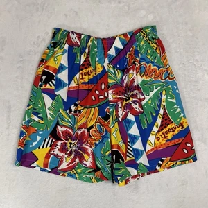 Vintage Pleated High Rise Shorts Size M Novelty Floral Hawaiian Tropical 80s 90s - Picture 1 of 13