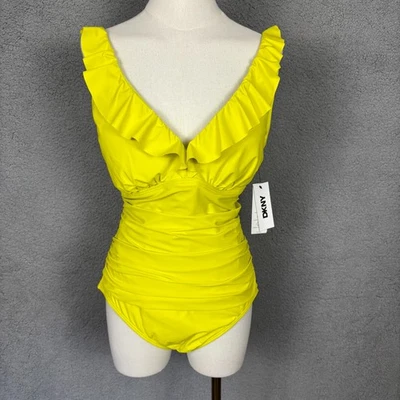 Traje de baño de una pieza Dkny para mujer con volantes con aros control abdominal L verde nuevo con etiquetas Foto 1 de 4