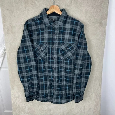 Men's Sherpa Fleece Lined Flannel Shacket Jacket Size M Medium Plaid Button Up - Image 1 of 4