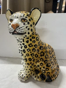 Italian Mid Century Hollywood Regency Glazed Terracotta Leopard Cub Statue - Picture 1 of 5