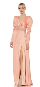 Mac Duggal 12404 Sz 12 Peach Satin A-line Side Sash Slit Evening Gown $398 - Picture 1 of 16
