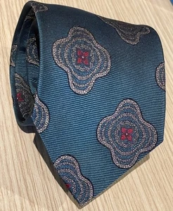 Vintage Silk Tie CHRISTIAN DIOR MONSIEUR Teal Blue Woven Abstract 59" X 3.25” - Picture 1 of 5