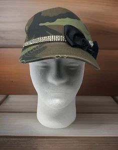 Sombrero Bling Camuflaje Negro Lazo Estrás Banda Envejecido Camionero’s Snap Back - Imagen 1 de 12