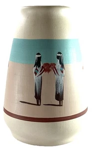 "Florero de cerámica de arte nativo americano del suroeste vintage pintado a mano de 7"" de alto" - Imagen 1 de 6