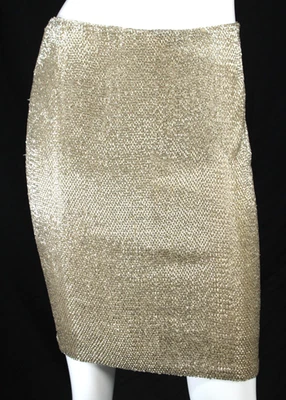 RALPH LAUREN COLLECTION Champagne Gold Beaded Silk High-Rise Pencil Skirt 2 - Image 1 of 4