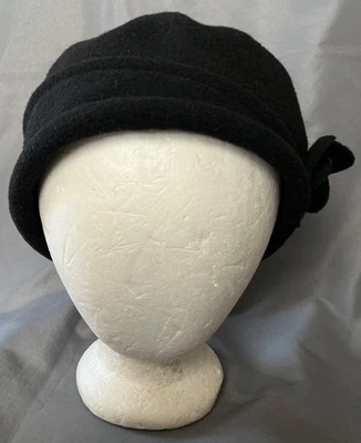 Parkhurst Spencer шерсти Cloche шляпа w/розетка черный женщин один размер EXC - Изображение 1 из 4