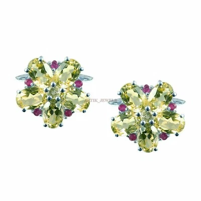 Quartzo limão natural e rubi aquecido com abotoadura de prata esterlina 925 #2477 - Imagem 1 de 3