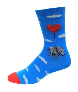 Hot Sox Women's Elephant Heart Balloon Crew Sock 1 Pair, Turquoise, Women's 9-11 - Picture 1 of 1