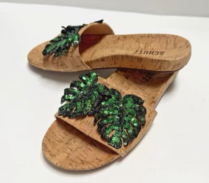 NEU SCHUTZ Thayna Kork Pailletten Palmblatt Pantoletten Sandalen Komfortschuhe 6,5B - Bild 1 von 6