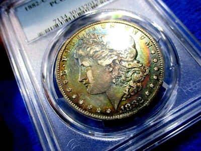 1882 CC Morgan Dollar VF30 RARE VAM 2B2 Satin Chromatic Neon Toning OBV/REV PQ+  - Image 1 of 4