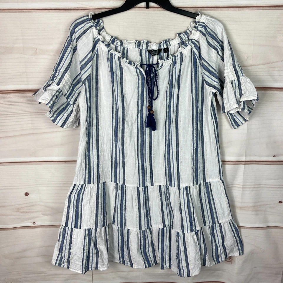 Mlle Gabrielle Топ женщин 1 X белая полоса блузка туника коротким рукавом галстук шеи - Изображение 1 из 4