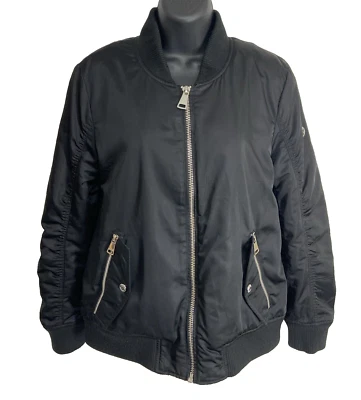 Abrigo Chaqueta Bomber Calvin Klein Mujer Negro Satén Acanalado Talla S Foto 1 de 4