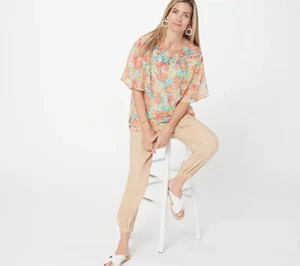 J Jason Wu Floral Chiffon Beaded Caftan Blouse Knit Tank Orange Floral Size XS - Picture 1 of 4
