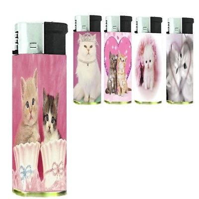 Kitten Lighters Set of 5 Electronic Refillable Butane Pink Girly Heart Princess - Image 1 of 3
