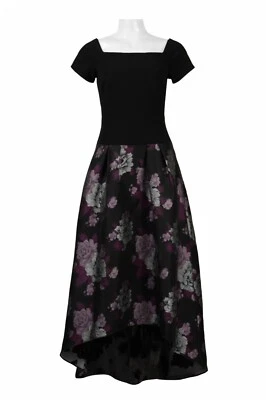 Vestido Formal Decode 1.8 Negro/Púrpura Hombro Caído Alto Bajo Floral Nuevo con Etiquetas Talla 8 Foto 1 de 2