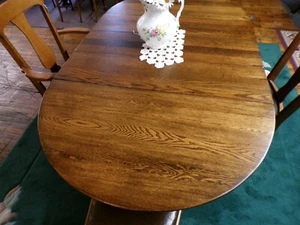Antique Oak Round Table Dining 42" empire refinished 3 leaves - Picture 1 of 6