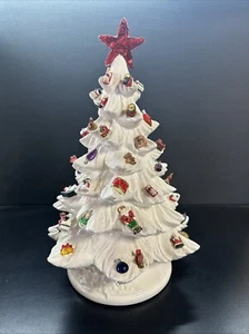 VTG White Mold Ceramic Christmas Tree w Trinkets /Base 17" - Picture 1 of 9