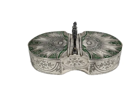 Antique French Silver Enameled Box - France c. 1900 Cover