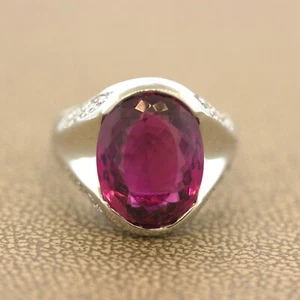 8.76 Carat Raspberry Tourmaline Diamond Platinum Ring - Picture 1 of 9