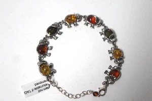 Baltischer Bernstein verbunden Elefanten Armband 7,50"/0,925 Sterlingsilber Neu mit Etikett in Box - Bild 1 von 6