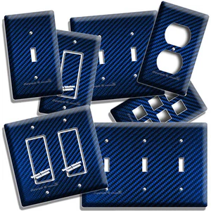 NAVY BLUE CARBON FIBER LOOK LIGHT SWITCH OUTLET COVER WALL PLATE GARAGE HD DECOR - Picture 1 of 34