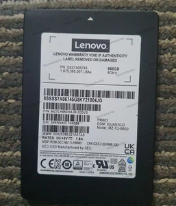 Samsung PM883 960GB Lenovo SSD 2.5" SATA 6Gbps MZ-7LH9600 MZ7LH960HAJR-000V3 - Picture 1 of 1