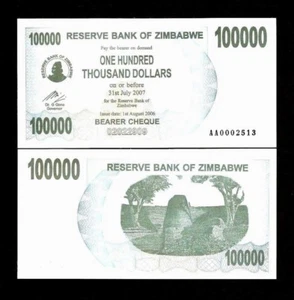 ZIMBABWE 100000 DOLLARS P-48A 2006 *Without Space* UNC RARE TYPE BANK NOTE - Picture 1 of 5