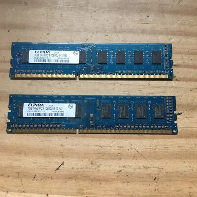 2 Elpida DDR3 DIMM 2GB & 1GB SDRAM EBJ10UE8BDF0-DJ-F  PC3-10600U-9-10-B0 - Image 1 of 3