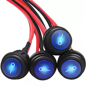 4Pcs round Rocker Switch 12V Waterproof Toggle Switch SPST 3 Pin On/Off Blue LED - Picture 1 of 6
