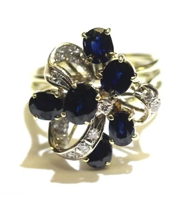 18k yellow gold .15ct VS1 G diamond oval sapphire gemstone ring 6.7g ladies - Picture 1 of 6