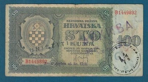 100 Kuna 1941. Croatian banknotes, NDH Ustasa WWII, Germany war stamp ! - Picture 1 of 2