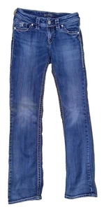 Silver womens jeans Suki Flap blue cotton stretch embroidered rhinestone size 26 - Picture 1 of 11