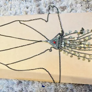 Vintage Crystal Bra Waist Belly Crossover Body Chain Harness Tassel Necklace - Picture 1 of 5