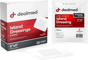 Sterile Bordered Gauze Island Dressings – 25 Count, 4" x 4" Gauze Pads, Dispo... - Picture 1 of 12