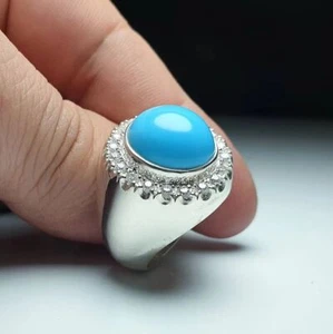 Natural Blue Color Feroza Stone Men Ring Real Turquoise Feroza Sterling Ring 925 - Picture 1 of 2